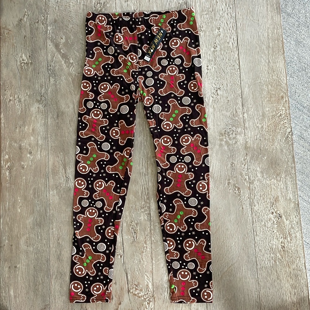 Christmas Ginger Bread Brown Leggings Stretch Pant Plus sz